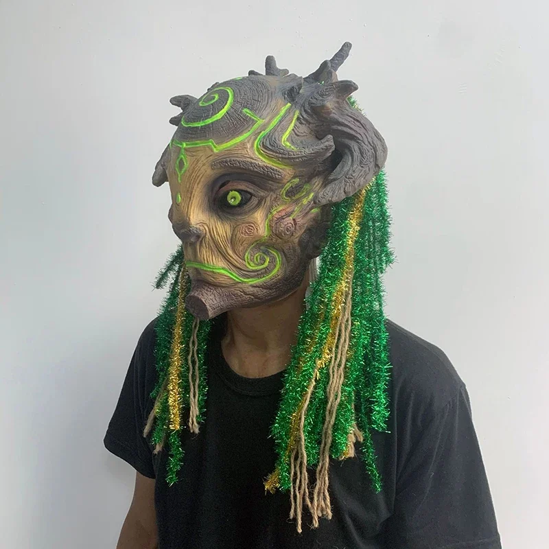 Forest Green Spirit Mask Halloween Tree Old Man Scary Horror Zombie Spooky Ghost Mask Creepy Demon Masque Carnival Party Props