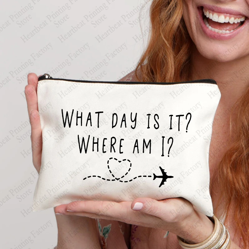 

Flight Attendant Makeup Bag What Day Is It Where Am I Pattern Cosmetic Case Friendship Gift for Stewardess Flight Sister Friend