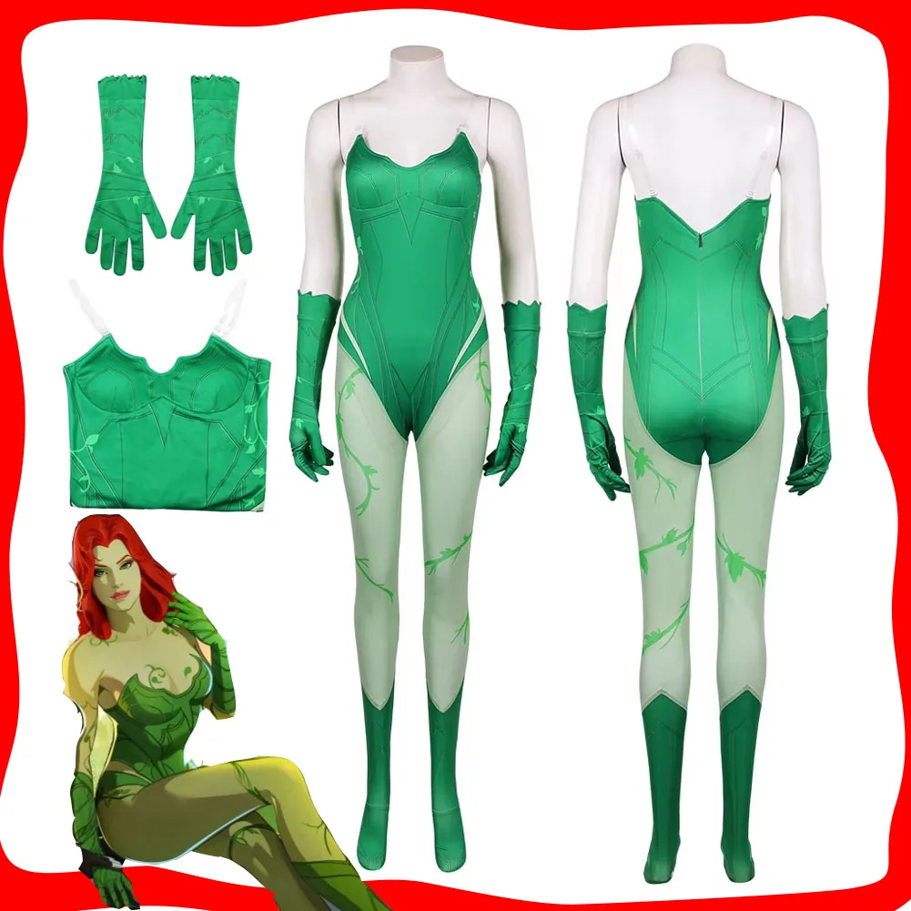 

Dark cos Legion Poison Ivy Cosplay Women Fantasy Green Jumpsuit Gloves Costume Roleplay for Movie Halloween Carnival Party Suit