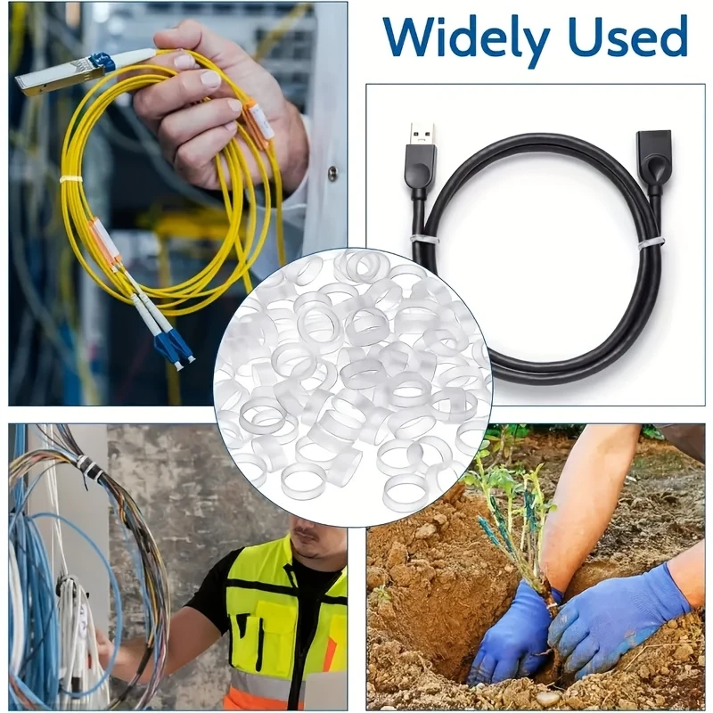 100pcs Transparent Data Cable Elastic Band, 0.197-inch Wide, High-Temperature Resistant, High Elasticity, Wire Tie Wrap