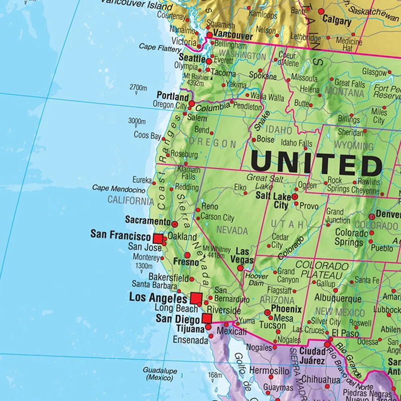 Grote wereldkaart poster canvas decoratieve hangende foto zeer gedetailleerd schilderij moderne muur kunst schoolbenodigdheden multi-maten