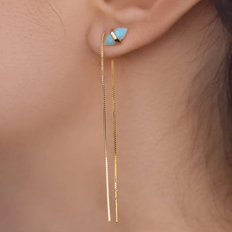 TIANDE Gold Color Tassel Long Chain Earrings for Women INS Minimalist Piercing Drop Earrings 2023 Fashion Jewelry Wholesale