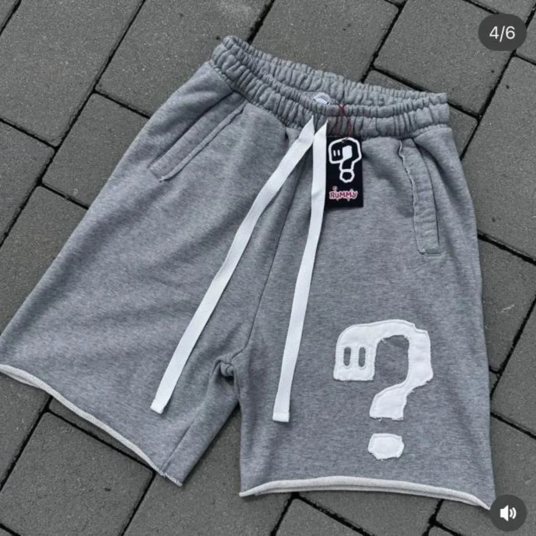 Paar sportbroeken met vraagtekenborduurwerk Vintage hiphop casual shorts met trekkoord voor heren en dames streetwear