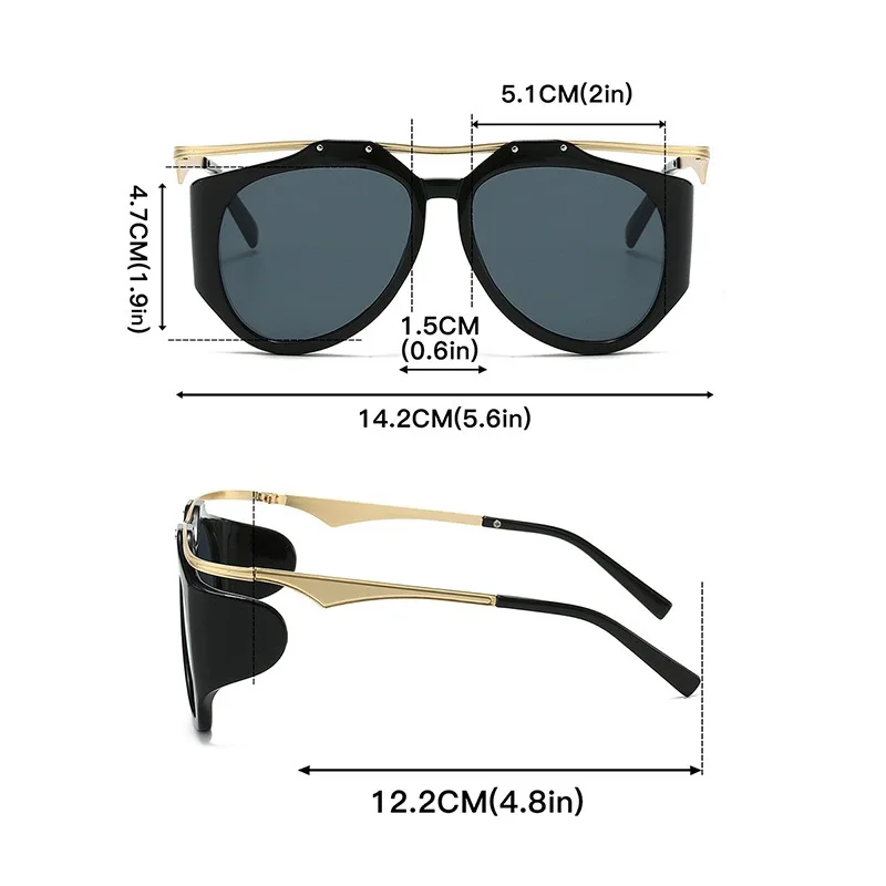 Designer Oversized Sunglasses Black For Women Fashion Brand Silver Mirror Retro White Beach Sun Glasses For Man Woman With Case