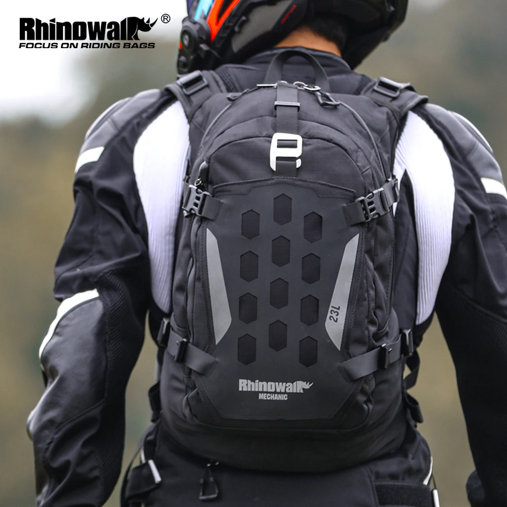 Rhinowalk Motorcycle Backpack Waterproof 23L Big capacity Motorbike Helmet Bag With Rain Cover Riding Travel Luggage Storage Bag