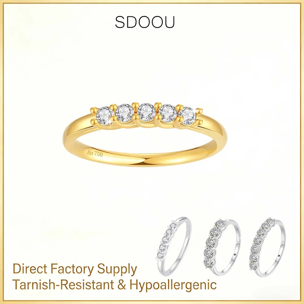 

Кольцо SDOOU из настоящего 18-каратного золота с муассанитом, 5 камней, проходит проверку на детекторе бриллиантов, обручальное кольцо, роскошное ювелирное изделие высокого качества для нее