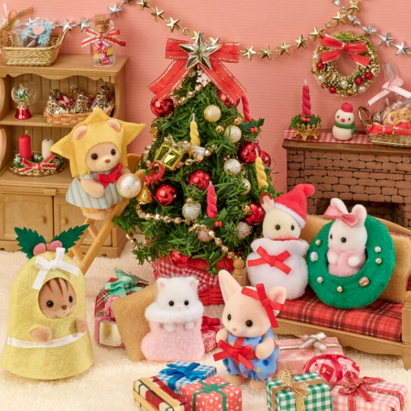 

In Stock 2025 New Product Sylvanian Families Christmas House Set Desktop Decoration Figure Christmas Gift Collection Toys