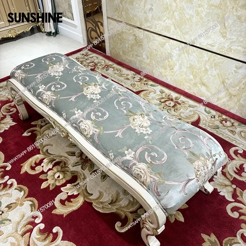 French end stool European embroidery concubine stool solid wood fabricX