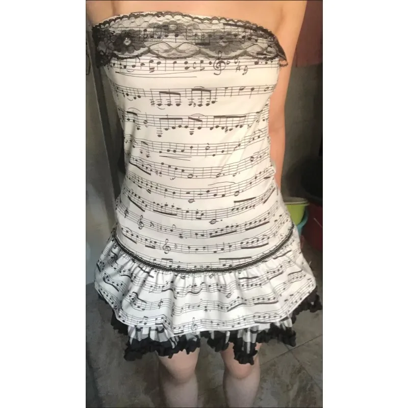 

Y2K Tube Top Lace Print 2000s Harajuku Gothic Women Sexy Slim Backless Punk Vintage Streetwear Hip Hop Grunge Tees Hottie Vest