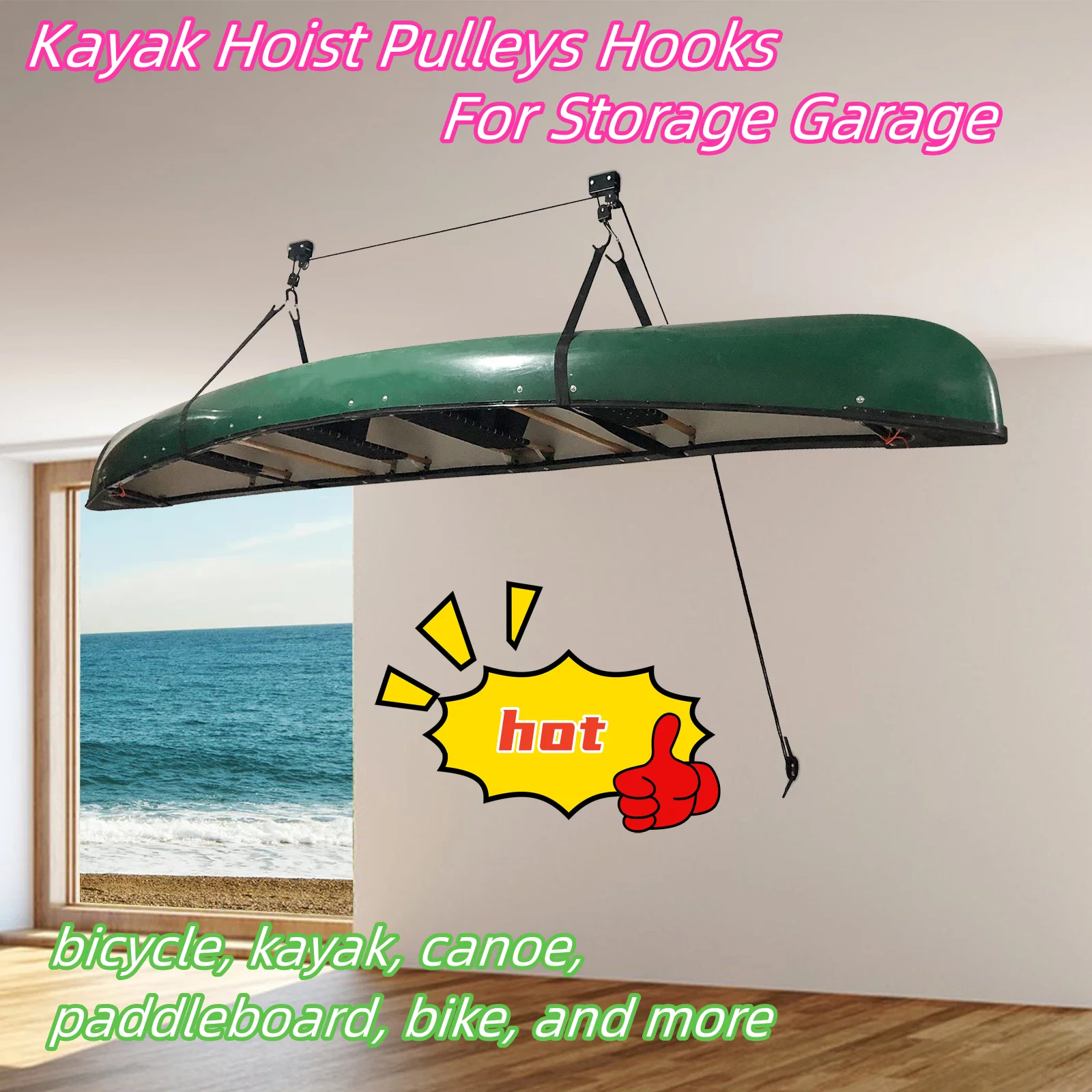 Kayak Hoist Pulleys Hooks Ceiling Mount Kayak Canoe Hoist Kayak Canoe Hoist Lift For Storage Garage