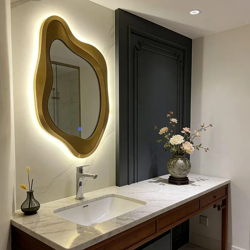 Funky Modern Mirror Wall Living Room Vanity Items Girls Bathroom Bedroom Men Luxury Mirror Hanging Espelhos Home Decorations