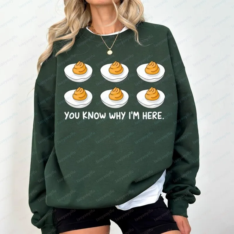 Funny Easter Deviled Eggs Sweatshirts Easter Brunch Shirt Oversized Graphic Kawaii Clothes Oversized Hoodie Women Clothing Tops