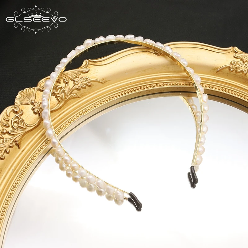 GLSEEVO Fashion Natural White Pearl Hair Hoop Elegant Full Pearl Bridal Headbands Wedding Hair Accessories For Women Headwear