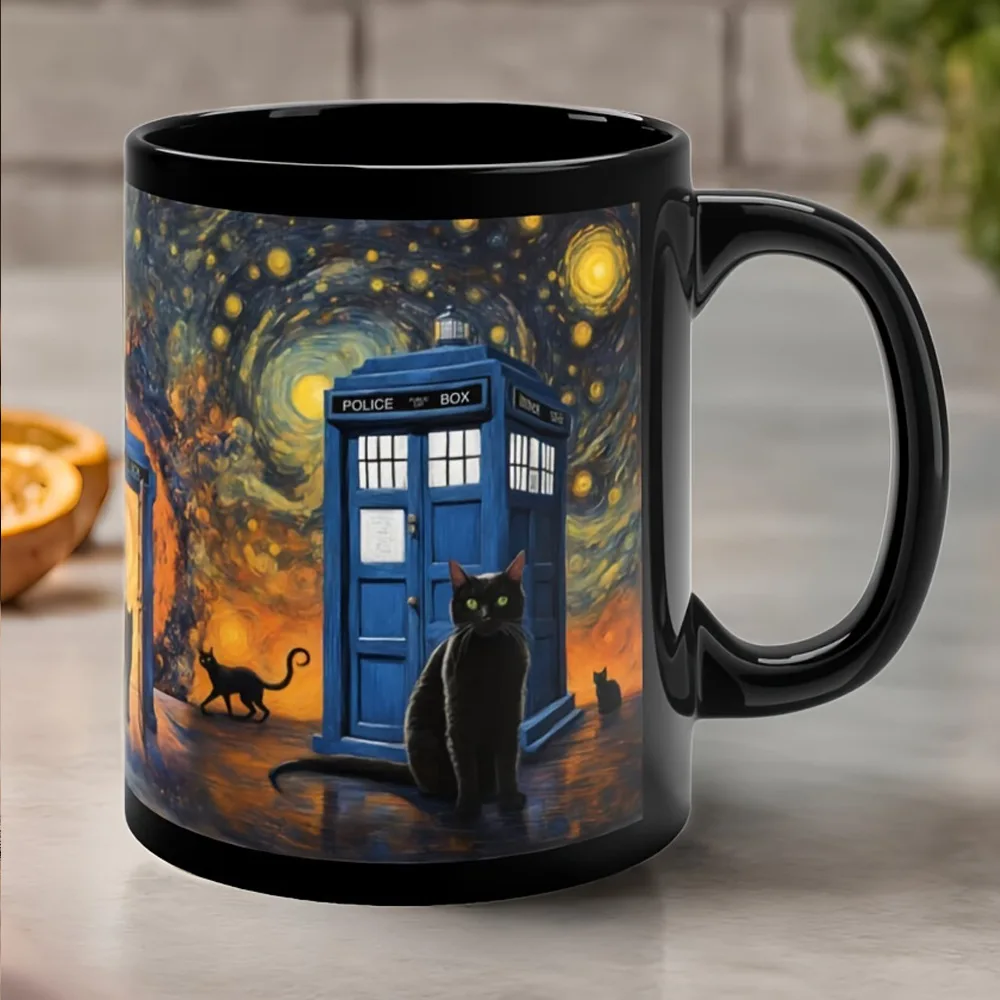 New products in August, black cat ceramic mug in the starry sky, creative birthday gift water cup