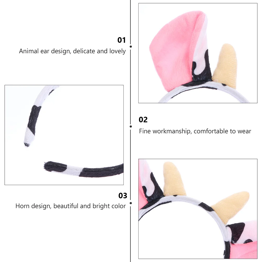 4 Pcs Animal Headband Costume Cartoon Cow Hair Hoop for Kids Prom Cute Accessory Adorable Decor Headbands Ears Cloth