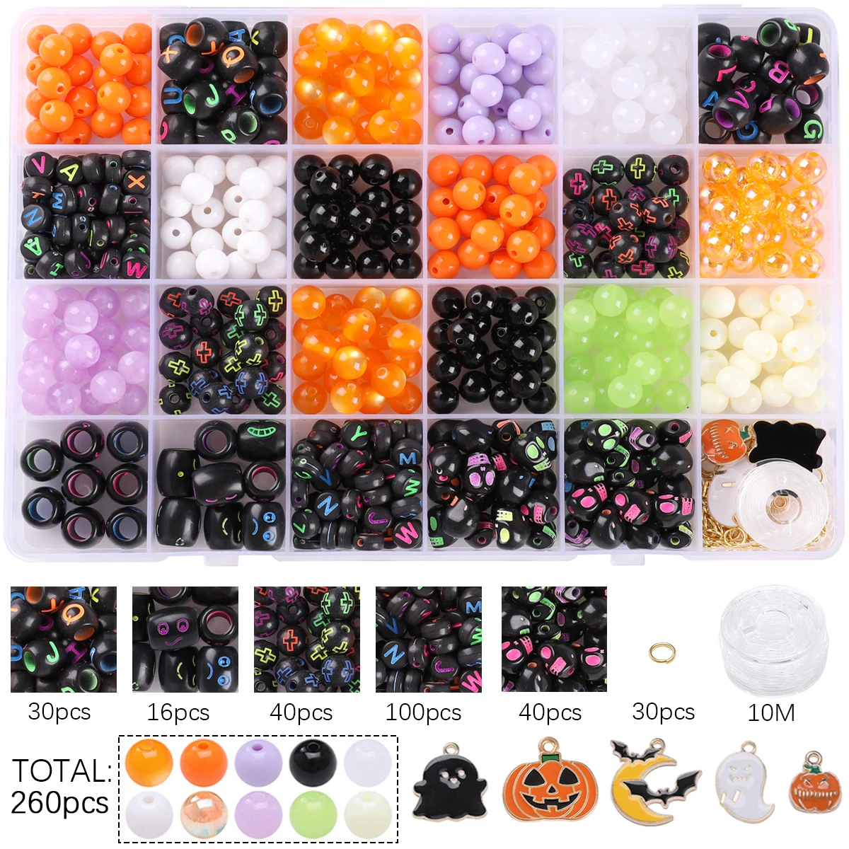 1 set/bag24 Gitter box Acryl Halloween-Legierung Zubehör Set hand gefertigt DIY machen einzigartige String Schmuck Zubehör Materialien
