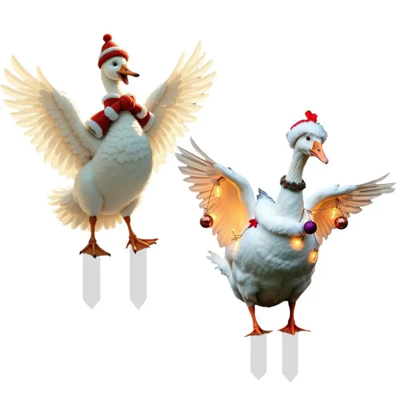 2D Christmas Duck Stake Realistic Animal Yard Ground Plugs Duck Animal Statue Stakes Decorative Figurines Lifelike Duck Statue