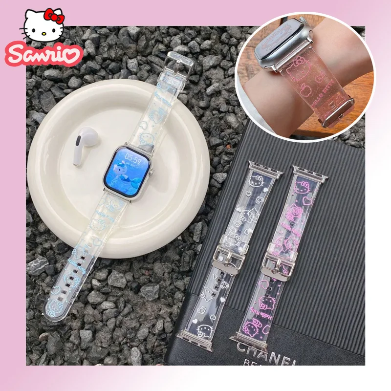 

Sanrio HelloKitty Silicone Band for Apple Watch Strap 44mm 45mm 40mm 41mm 49mm 46mm Women Iwatch Series 8 7 6 5 4 3 SE 9 Ultra