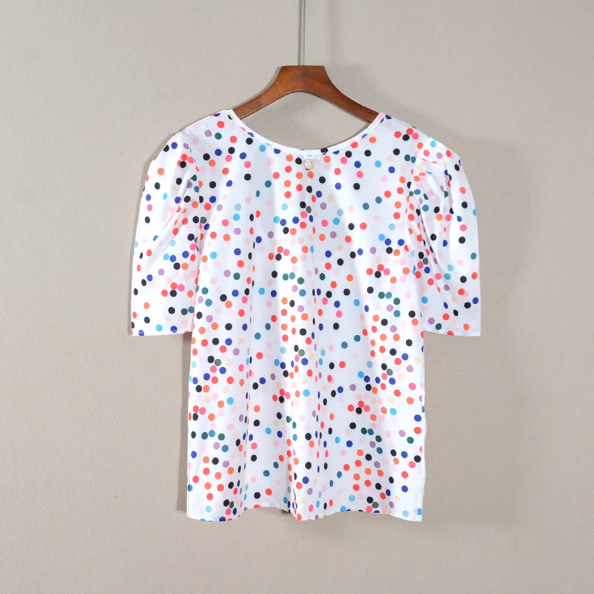 

Summer 2025 Loose Casual Printed Beaded Bal T irt Women's Faion Tie-Detail ort Sve Overhead Top