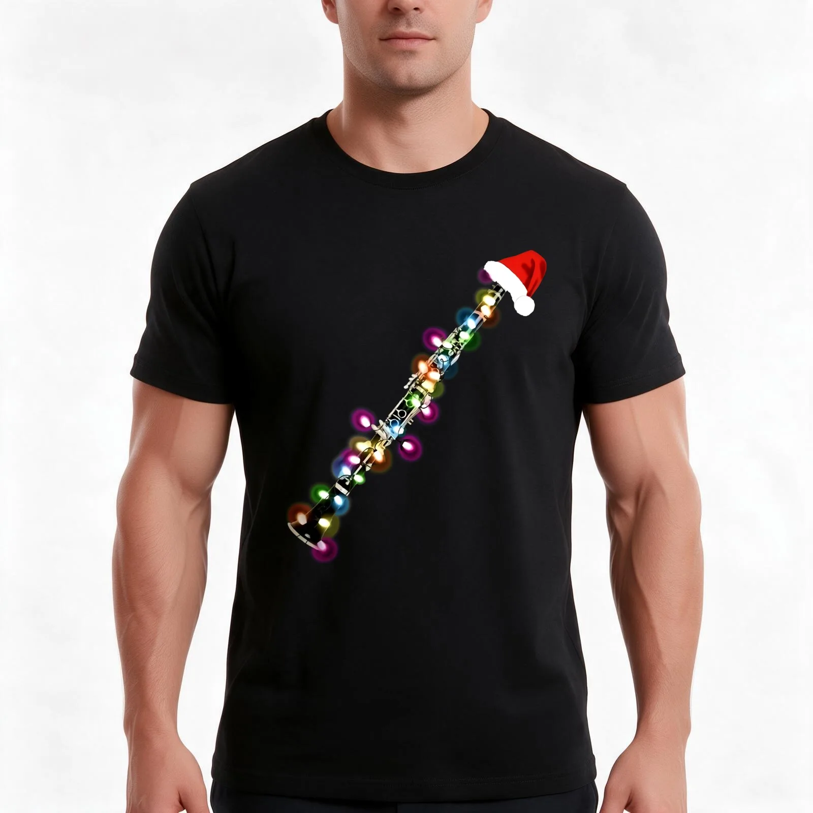 Clarinet Santa Christmas Shirt T-Shirt, Summer Casual Cotton Tee, Oversized Streetwear Tops, Vintage Graphic Print, 100% Cotton