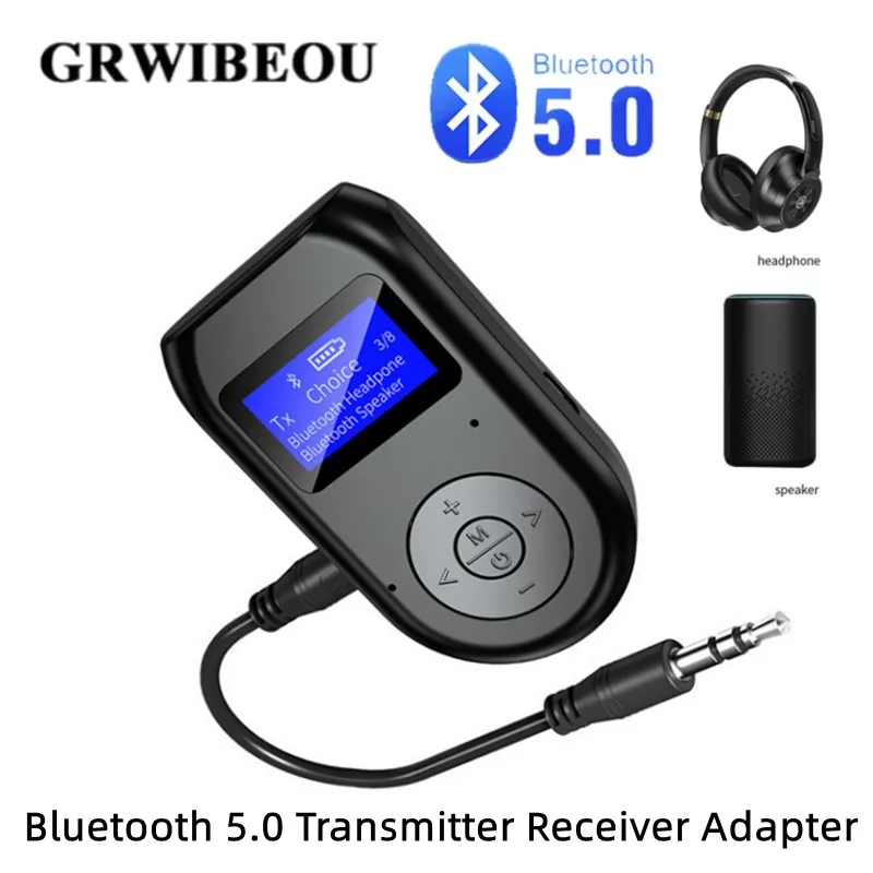

GRWIBEOU 3-in-1 Bluetooth Receiver and Transmitter Adapter Wireless BT 5.0 Adapter with Display Screen Low Latency Audio Adapter