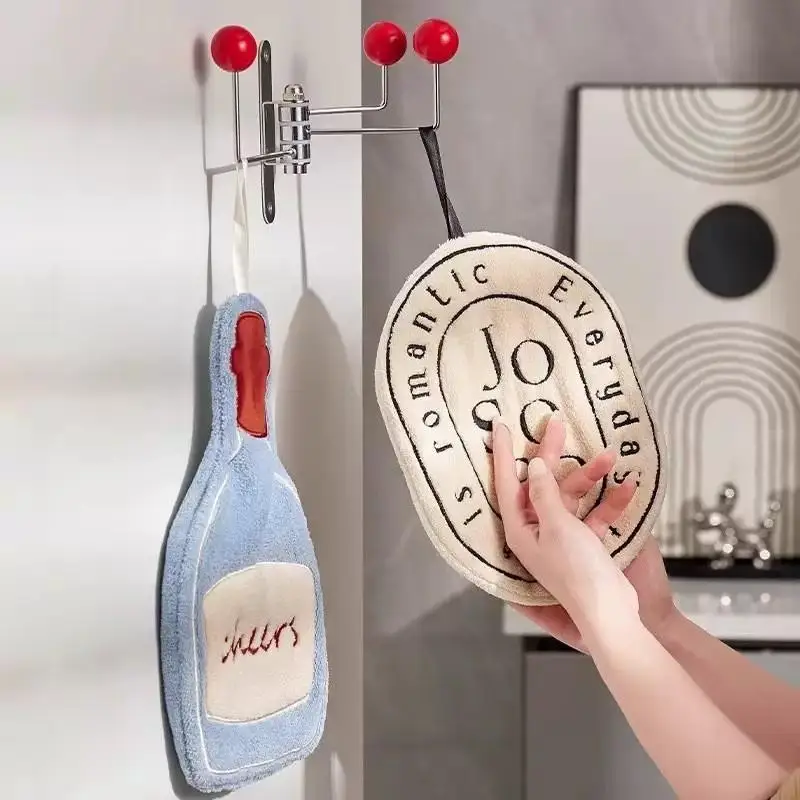 

【Отличный】Двухслойное махровое полотенце с мультяшным рисунком, утолщенное, быстросохнущее, с креплением для подвешивания, для кухни, уборки, ванной, дома