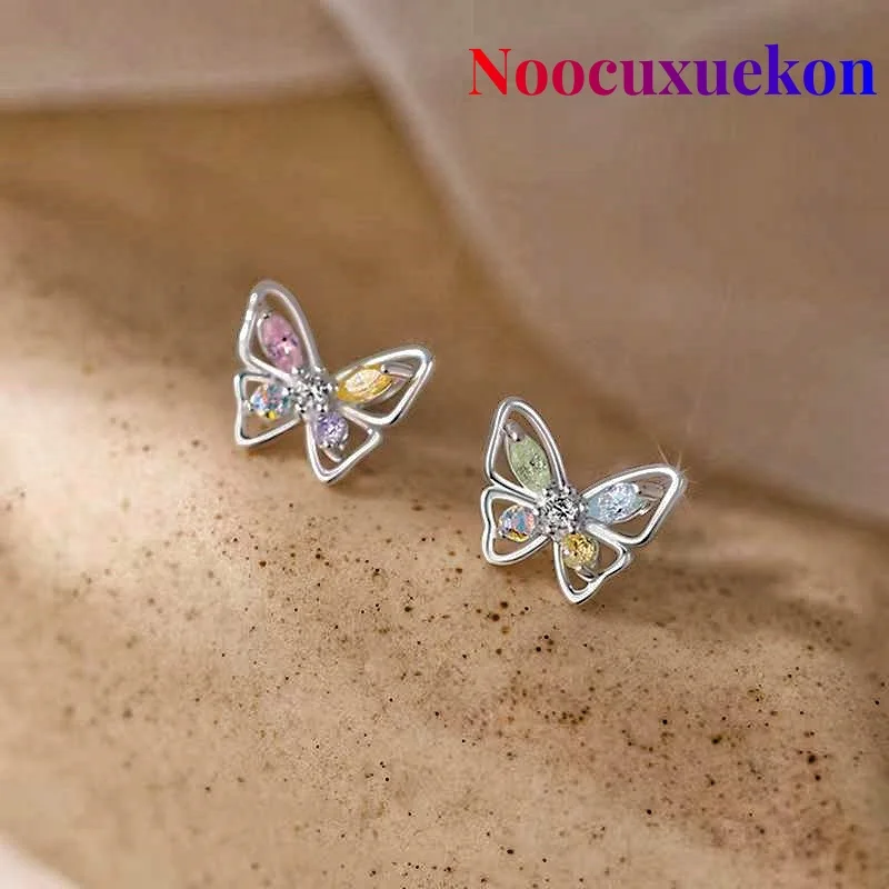 2 uds/pendientes coreanos de plata 925 con agujas para el trago, Piercing, hélice, mariposa, pendientes bonitos de moda, regalos de joyería 2023