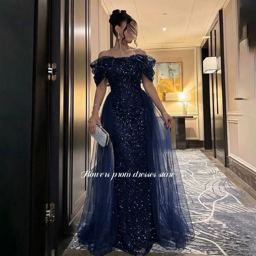 

Flowers Mermaid Prom Dress Glitter Evening Dress Beading Off Shoulder Party Dress for Women vestidos de fiesta Customized