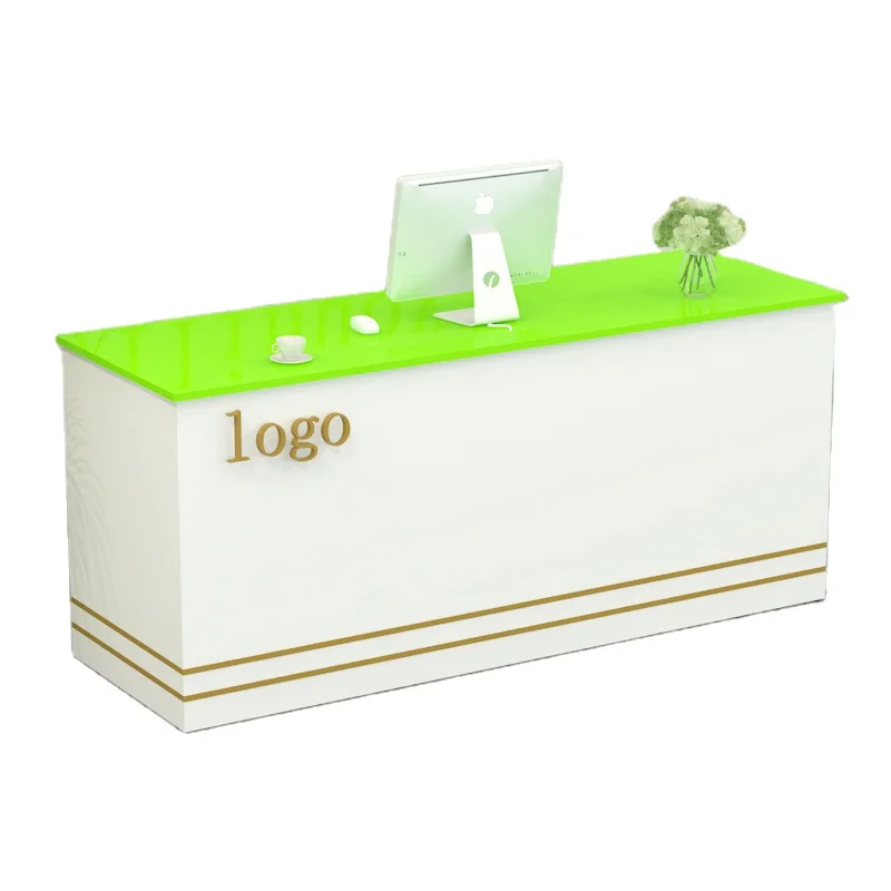 

A Small Black Reception Desk For Law Firms, Beauty Salons And Clinics That Can Hold Computers And Other Items