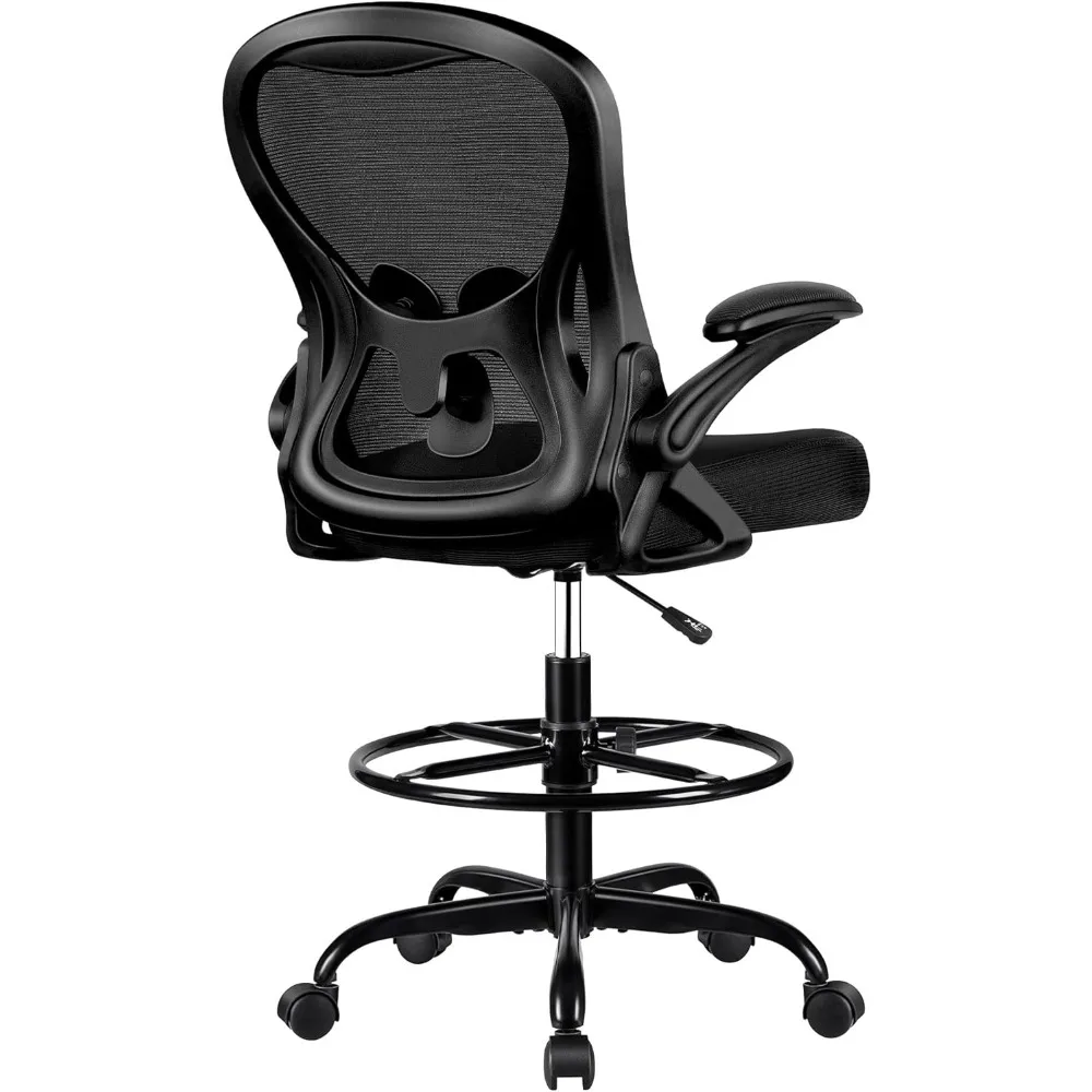 

Drafting Chair, Tall Office Chair Ergonomic Standing Desk Chair Adjustable Flip-up Armrests & Foot Ring (Black)