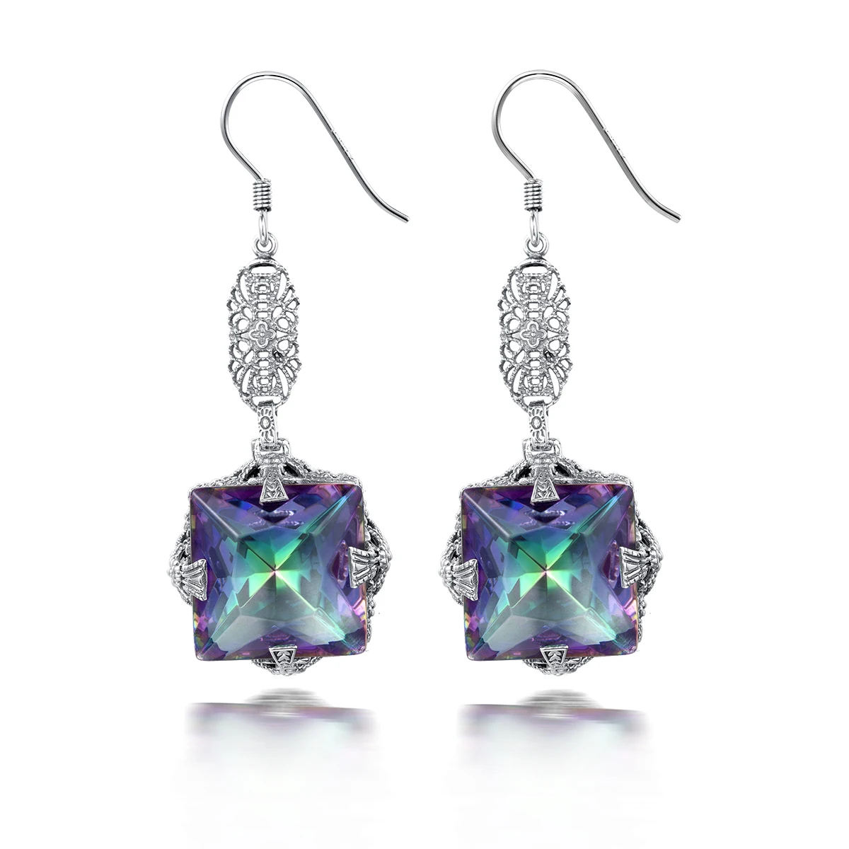 

Rainbow Topaz Birthstone Earring Solid 925 Silver Gemstone Hook Earrings for Female Birthday Party Engagement Gift