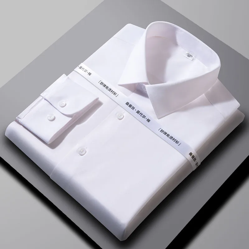 8XL New Fabrics Modal Work Blue White Shirts Men Long Sleeve Anti-wrinkle Classic Solid Color Men Shirts Long Sleeve Slim Fit