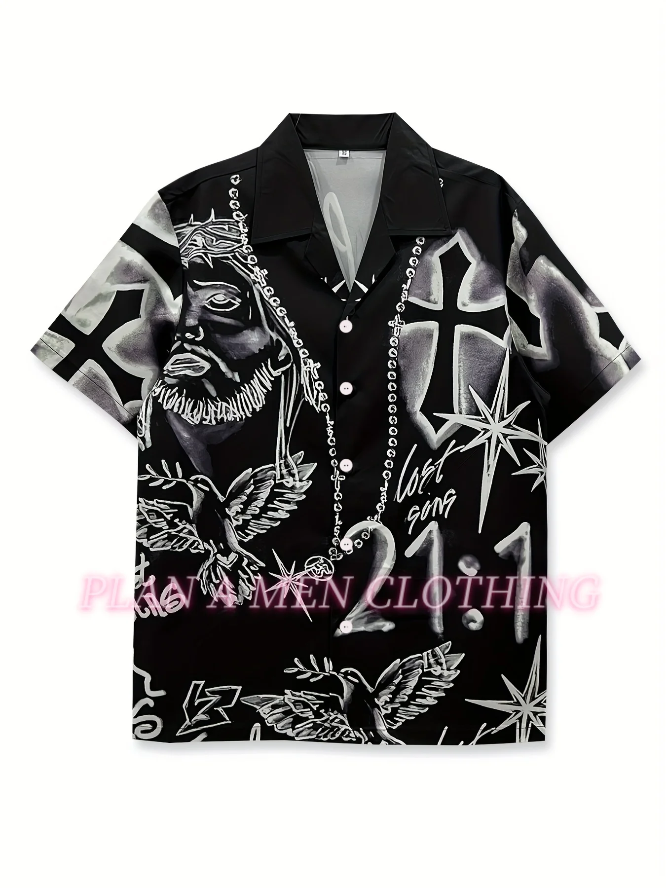 Camicia hawaiana da uomo americana Y2k con stampa retrò da uomo Summer Street Manica corta Top Camicie Camicetta con risvolto allentato casual Abbigliamento da uomo