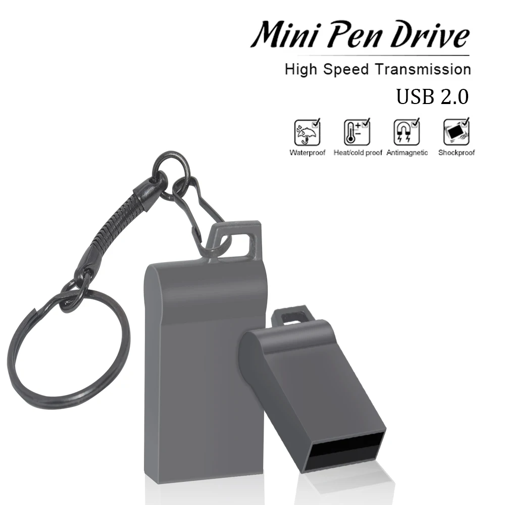 Waterproof  Mini Metal USB 2.0 Flash Drive 4GB 8GB 16GB 32GB 64GB Custom Logo Pen Drive Memory Stick 100% Real Capacity U Disk