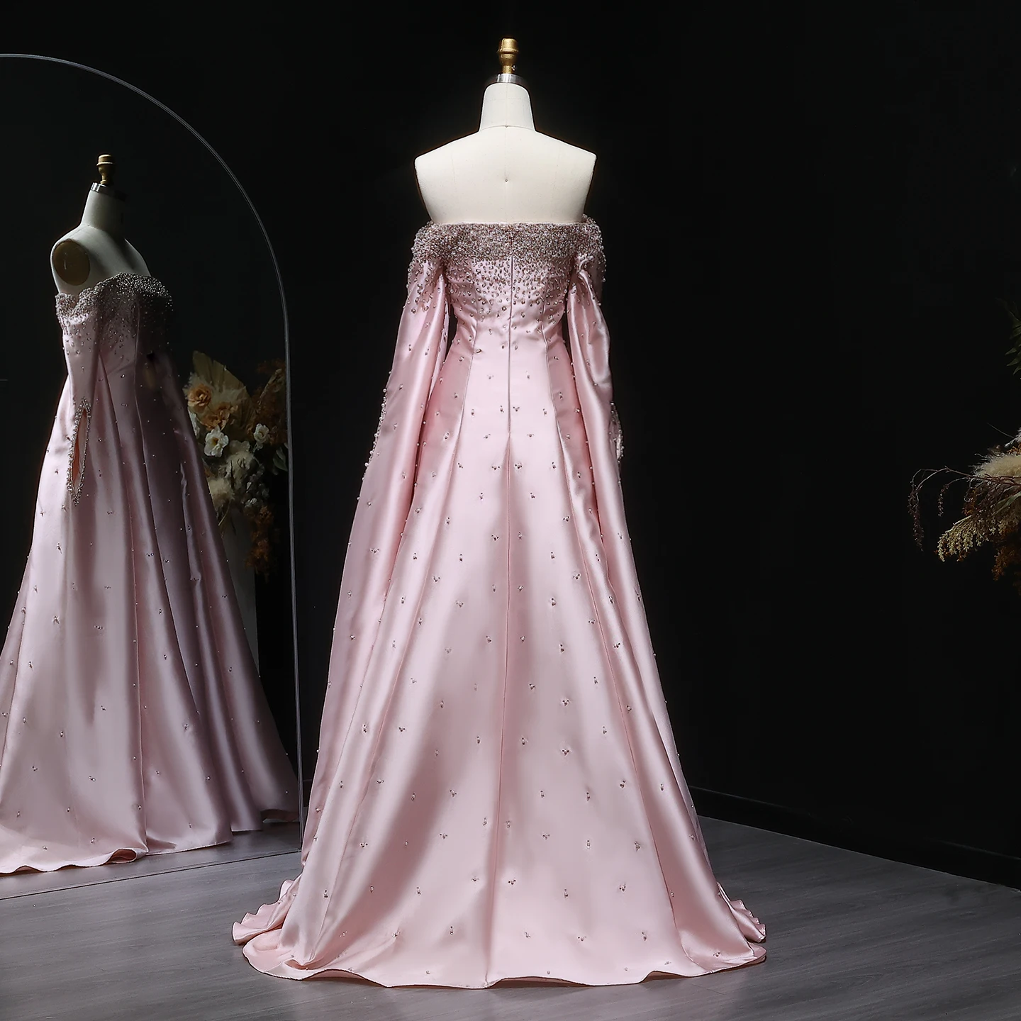 Sharon Said exquisito vestido de noche árabe gris con hombros descubiertos y manga tipo capa para vestidos de fiesta de boda de lujo Dubai SS575 personalizado