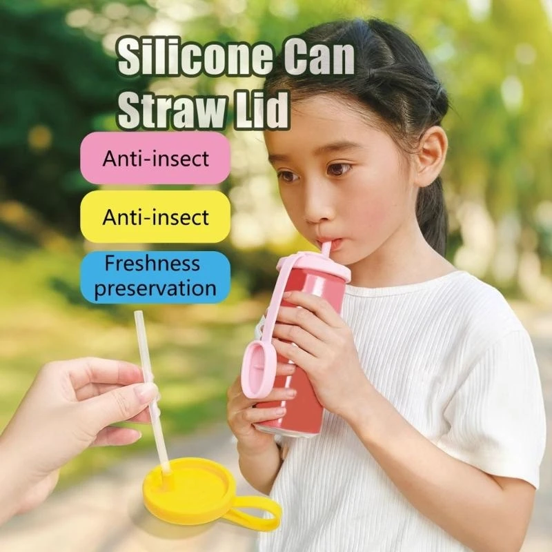 

G6KF Silicone Can Seal Cover with Straw Leakproof Can Lid Household Decoration