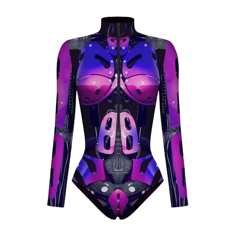 

2025 yiyiSuperhero Jumpsuit Cosplay Costume Robot Armor Zentai 3D Digital Print Women Long Sleeve Zipper Bodysuit Halloween Part