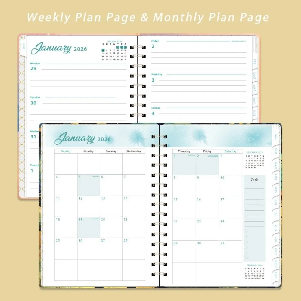 New A5 2026 Planner Weekly and Monthly Hard Shell Coil Notebook Exquisite Monthly Tabs Calendar 2026 for Students