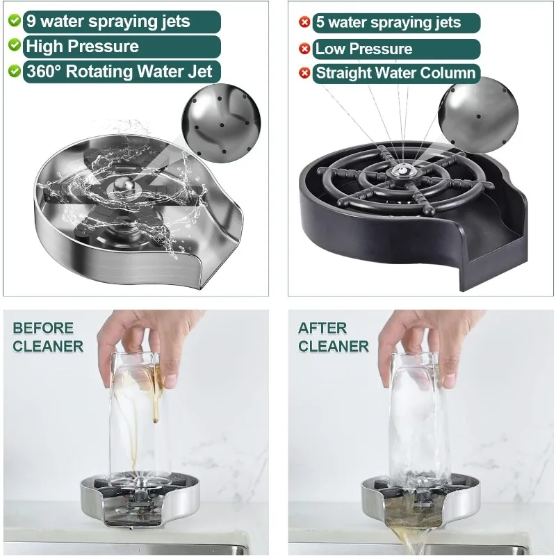 เครื่องซักผ้าถ้วยสำหรับอ่างล้างจาน, fontop Glass rinser พร้อม360 ° ที่หมุนขวดสแตนเลสเครื่องล้างถ้วยอ่างล้างจาน