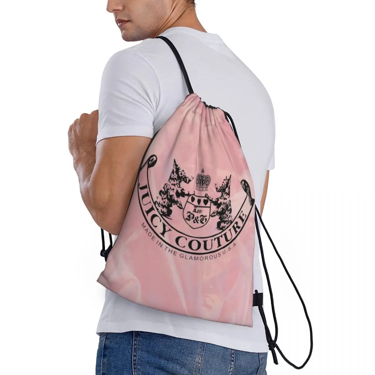 Portátil Drawstring Bag, bolsas de armazenamento, estilo quente, Juicy Couture-Like Mercearia Compras, sacos de ombro dobráveis, Travel Bag