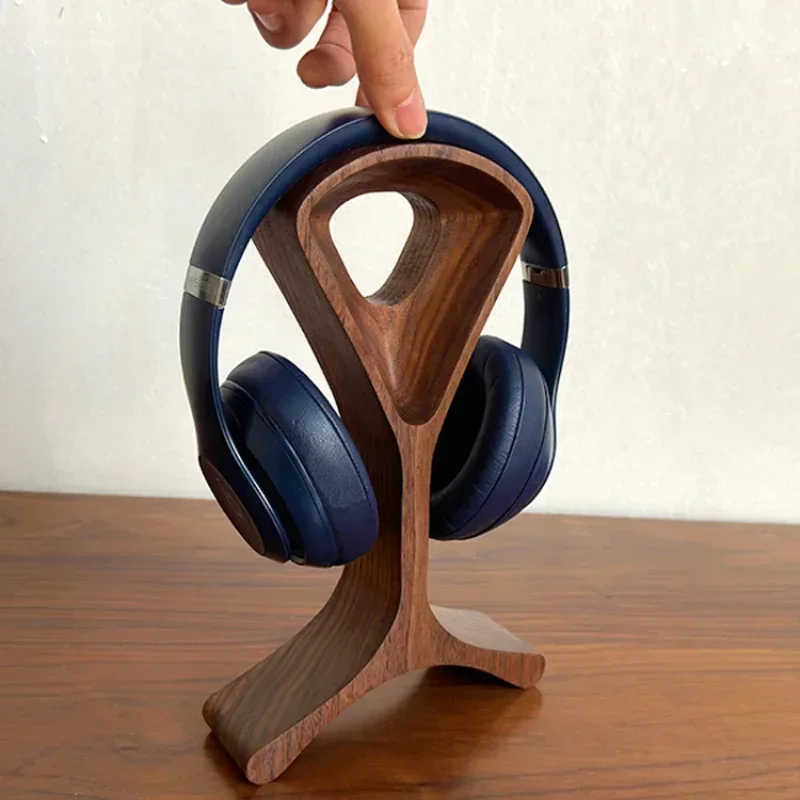 Estante para auriculares de nogal, soporte colgante personalizado, soporte de exhibición personalizado negro, soporte de exhibición creativo de madera para auriculares, estante de almacenamiento