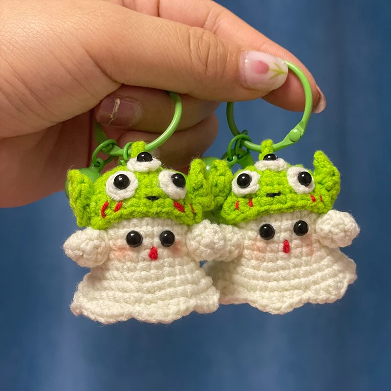 Crocheted Little Ghost Hand Woven Pendants, Halloween Creative Gift, 5 Styles, DIY Handmade Yarn Crochet Bag, Key Pendant