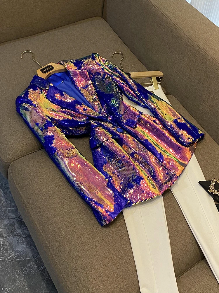 

Крутая тяжелая блузка с пайетками, куртка с застежкой на одной пуговице, женская модная верхняя одежда для поездок на работу, 30–34 лет