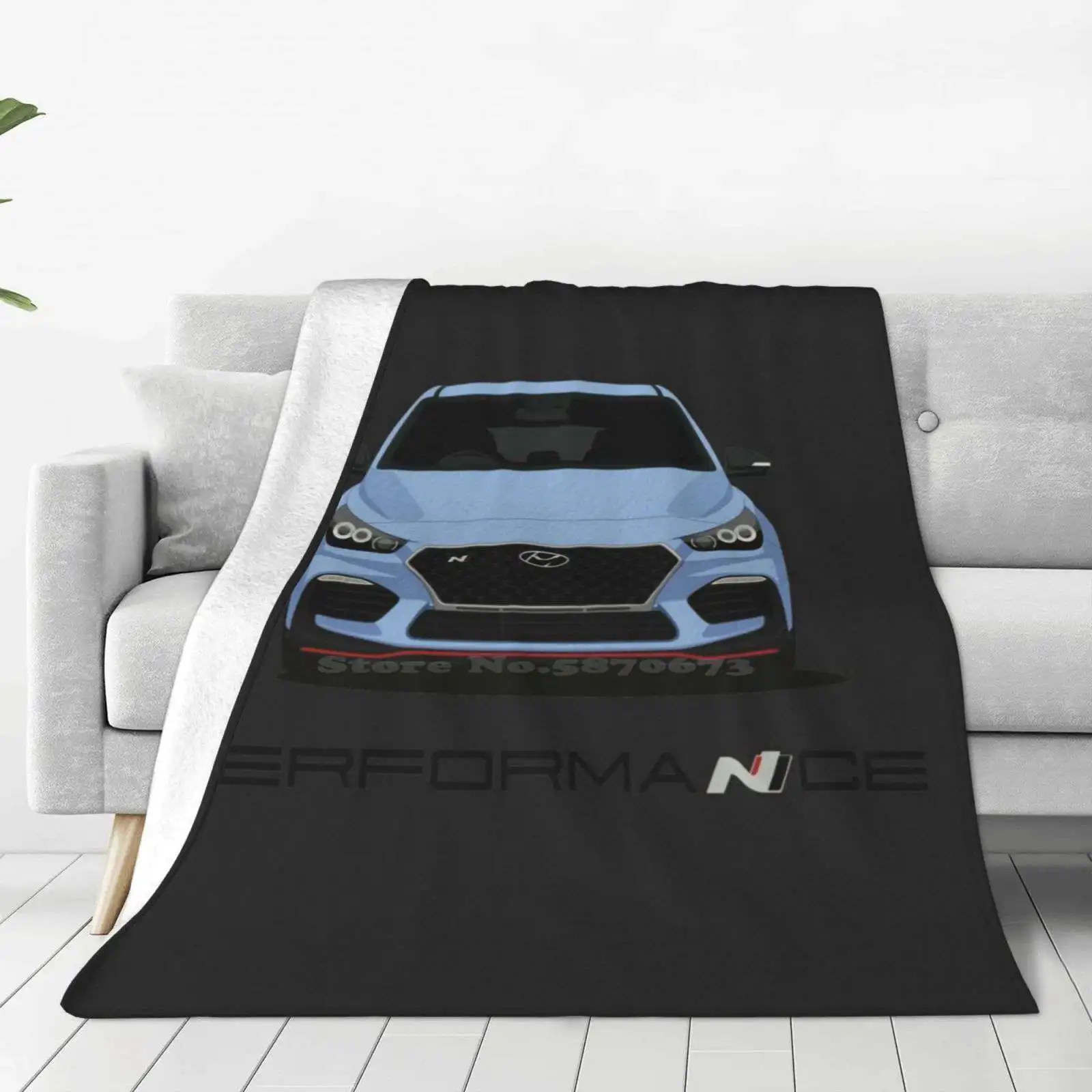 I30N ( Blue ) Four Seasons Comfortable Warm Soft Throw Blanket Hyundai I30N N Performance Hot Hatchback Fastback Sportscar