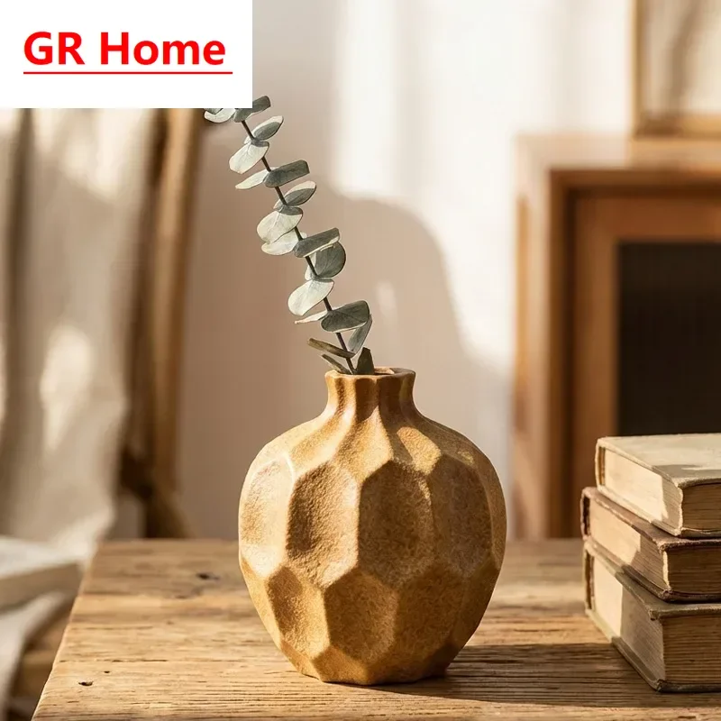 Wabi-sabi style retro vase ornaments, ceramic flower vases for home decor, craft ornaments for office