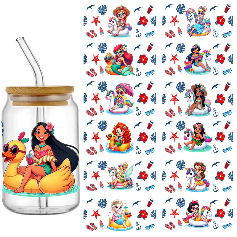 Cartoon Disney Princess UV DTF Transfer Sticker Permanent Waterproof Decals for 16oz libbey Glass Cup Wrap Can DIY Custom Decals