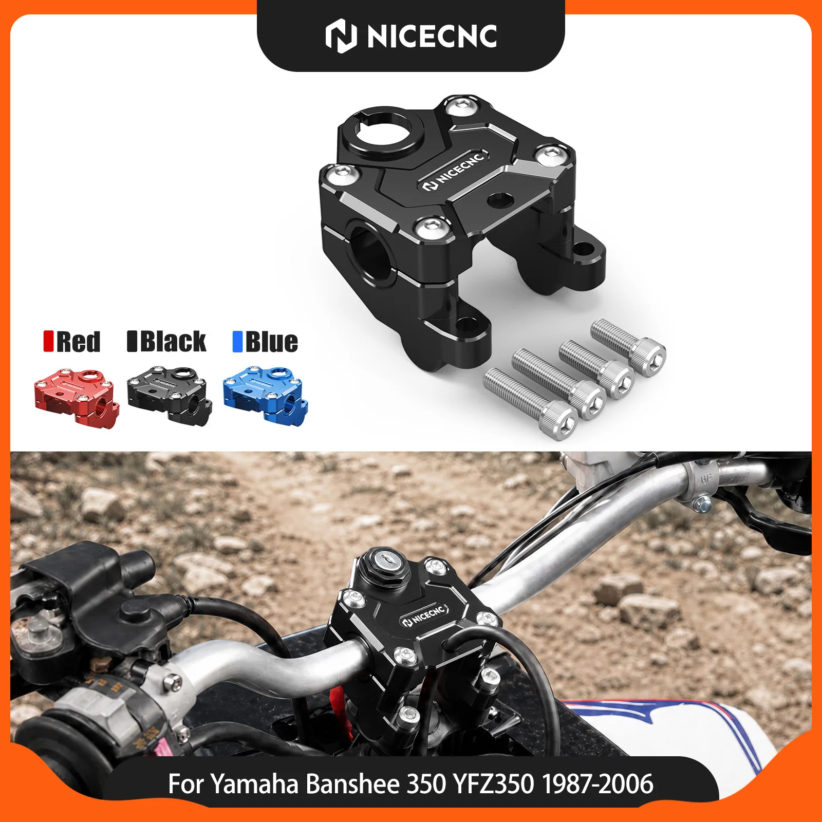 NICECNC Handlebar Clamp For Yamaha Banshee 350 YFZ350 1987-2006 Fits 7/8" & 1-1/8" Bars Rise Front-Back Offset ATV Accessories