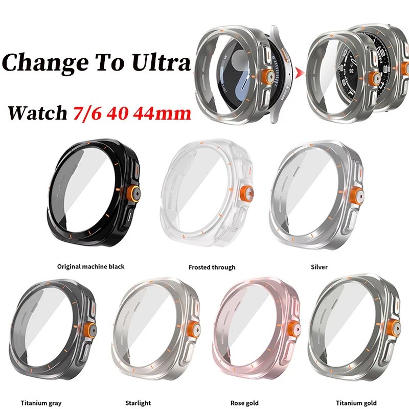 Upgrade auf Ultra-Gehäuse für Samsung Galaxy Watch 7 6 40 44mm, Umrüstung auf Galaxy Watch Ultra 47mm mit Gehärtetem Glas Displayschutz