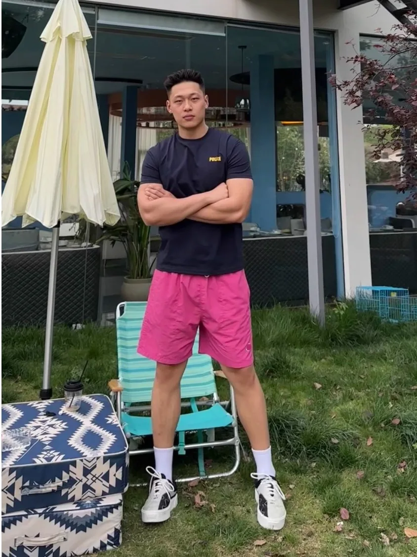 

American High Street Red Sports Casual orts Men Summer Trend Dopne Beach Pants Qui Dry Five-Quarter Length Pants