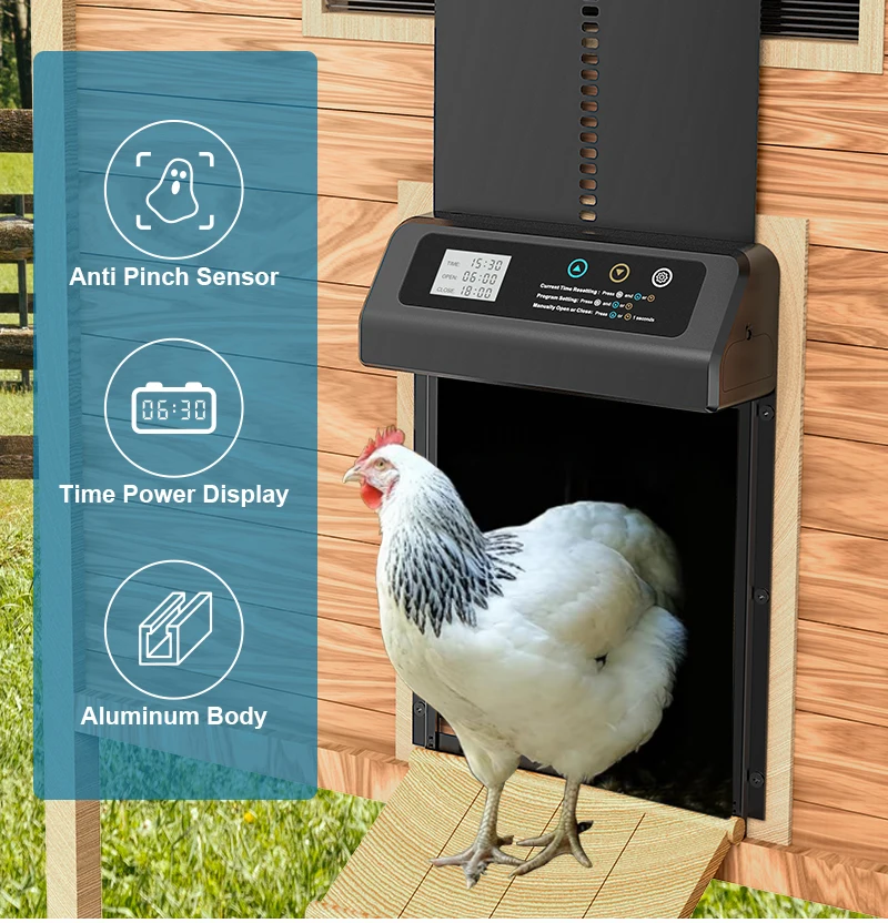 タイマー付き自動鶏小屋ドア 挟み込み防止光センサー チキンガード 電池式 - 取り付け簡単